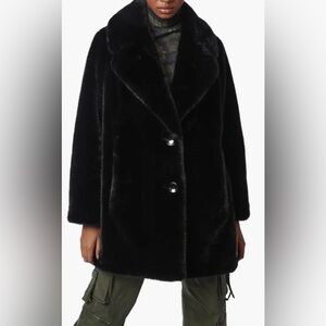 New! Bernardo Black “The Sally” Faux Fur Designer Coat  Size- Small